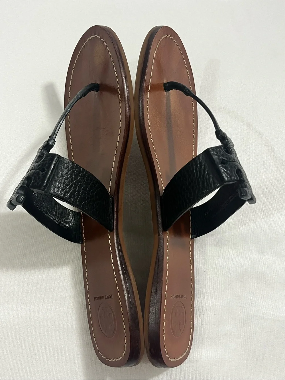 Tory Burch Moore Flat Thong Sandals Black Leather Women’s 8.5